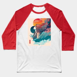 Sunset, Ocean Waves, And A Girl Who Loves The Sea Vintage Baseball T-Shirt